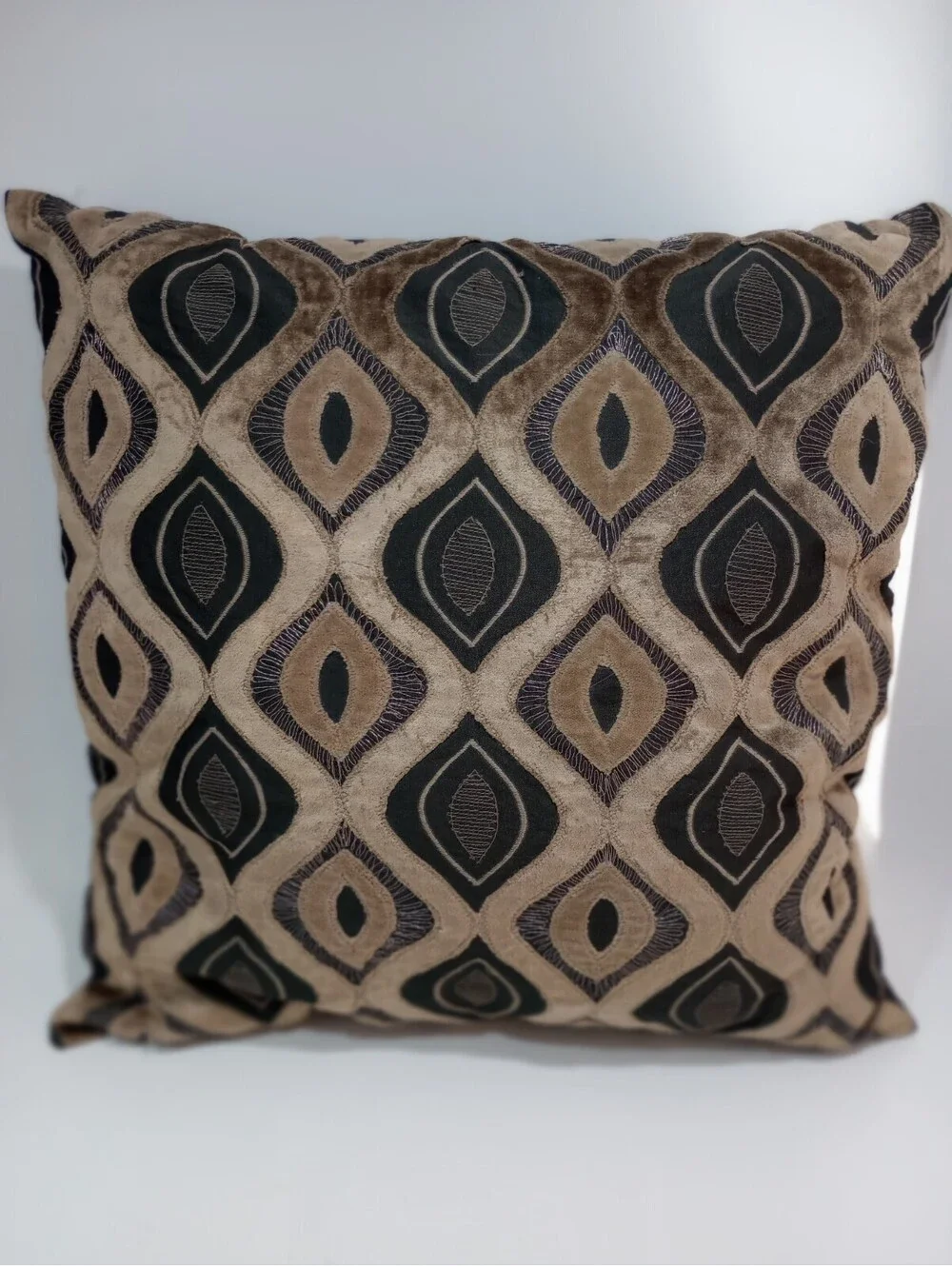 Pier 1 Velvet Metallic Thread Embroidery Taupe Brown Geometric 15
